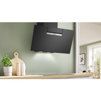 Bosch Series 4 DWK87FN60B 80cm Wide Angled Wall-mounted cooker Hood - clear glass black printed - A+ Rated