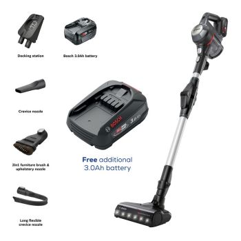 Bosch BCS711GB Unlimited 7 Cordless Vacuum Cleaner - 40 Minutes Run Time - Dark Granite - Plus Additional Battery