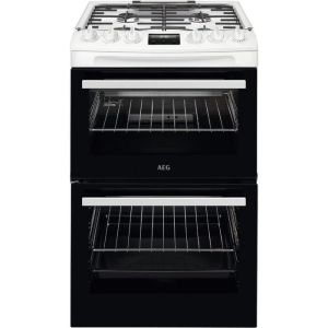 AEG CGX1130ACW 55cm Slot In Double Cavity Catalytic Lidded Gas Cooker - White - A Rated