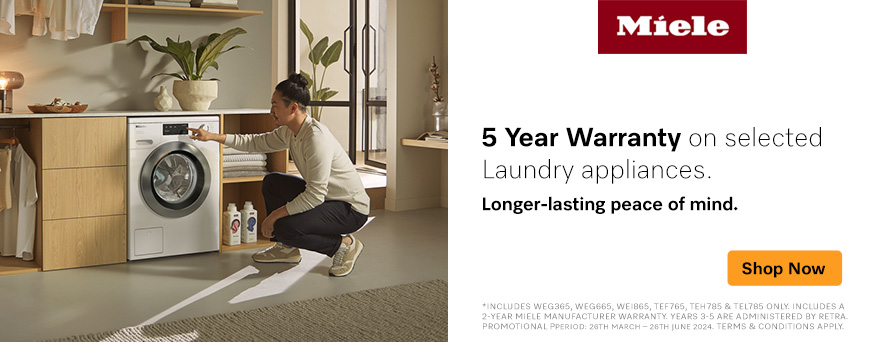 5 Year Warranty on selected Miele Laundry appliances.