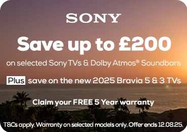 Save up to £500 on selected Sony TVs and Dolby Atmos Soundbars Save up to £500 on selected Sony TVs and Dolby Atmos Soundbars